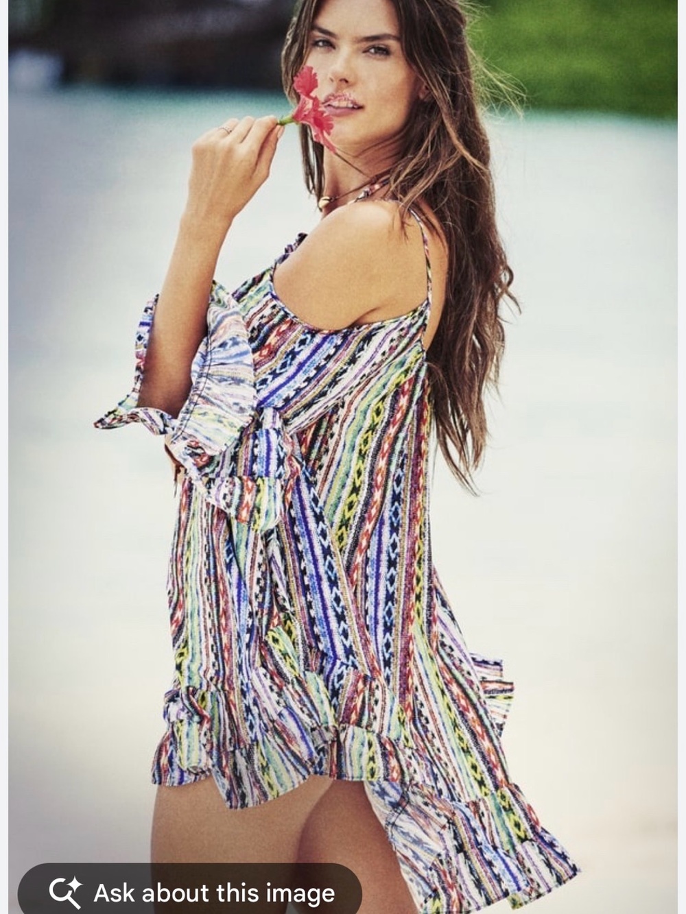 Striped Multicolor Cold-Shoulder Swim Coverup